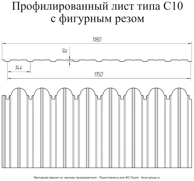 Профнастил Гранд Лайн (Grand Line) С10 (фигурный) Оцинкованный 0,5 фото чертёж