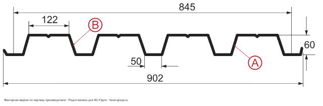 Профлист Металл Профиль Н60 Norman 0,5 RAL 8017 (шоколад) чертёж