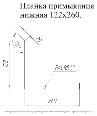 Планка примыкания нижняя Grand Line 20x122x260x15 Satin Matt 0,5 фото чертёж