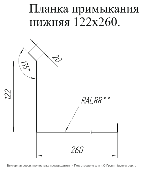 Планка примыкания нижняя Grand Line 20x122x260x15 Satin Matt 0,5 фото чертёж