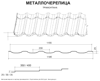 Металлочерепица Металл Профиль Трамонтана Cloudy 0,5 чертёж