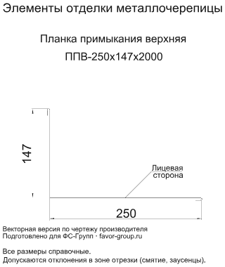 Планка примыкания верхняя Металл Профиль 250x147x2000 Agneta 0,5 фото чертёж