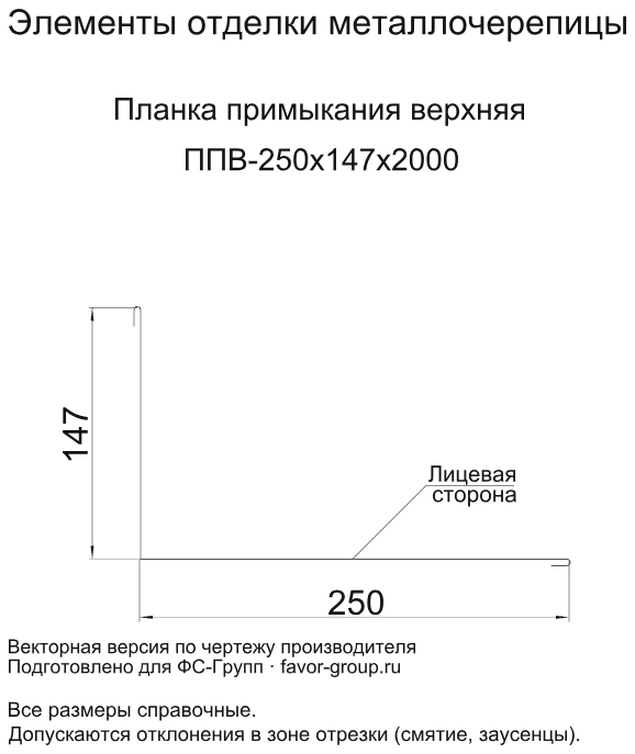 Планка примыкания верхняя Металл Профиль 250x147x2000 Agneta 0,5 фото чертёж