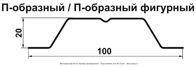 Штакетник Гранд Лайн (Grand Line) П-образный Satin 0,5 фигурный фото чертёж