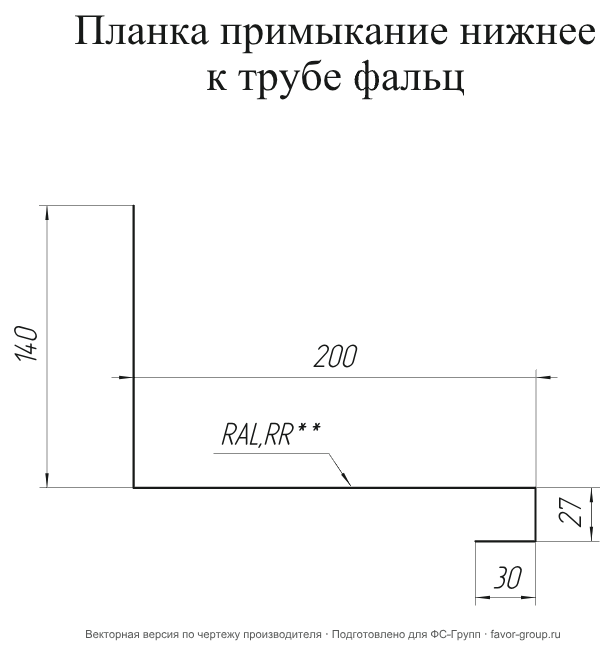 Планка примыкание нижнее к трубе фальц Grand Line Rooftop Matte (Стальной бархат) 0,5 фото чертёж
