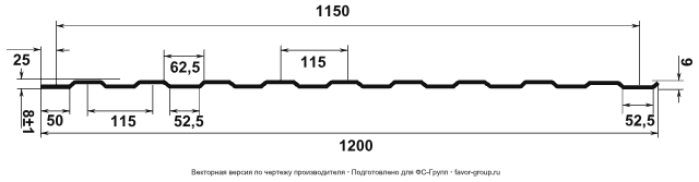 Профлист ЮджинСтрой С8 Полиэстер 0,4 RAL 8017 (шоколад) чертёж