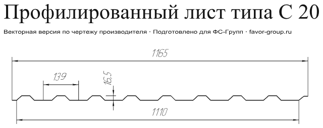 Профлист Гранд Лайн (Grand Line) С20 Atlas 0,5 RR 32 чертёж
