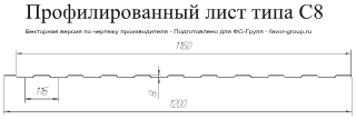 Профлист С8 0,45 мм Drap Grand Line RAL 8017 (шоколад) чертёж