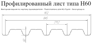Профлист Металл Профиль Н60 Ecosteel 0.5 Кирпич чертёж