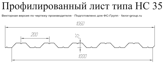 Профнастил ЮджинСтрой НС35 Оцинкованный 0,7 фото чертёж