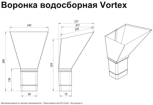 Воронка водосборная ГрандЛайн Vortex Полиэстер 0,6 фото чертёж