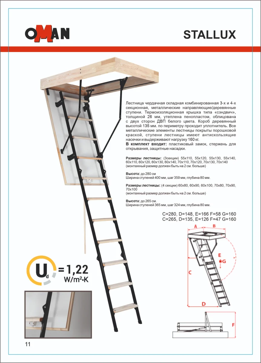 Купить Чердачная люк-лестница Oman Складная комбинированная 3-х секционная  Stallux в Москве | ФС-Групп