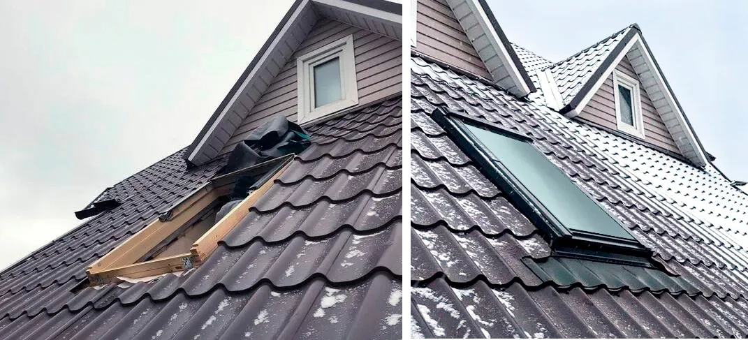 Монтаж мансардного окна в металлочерепицу