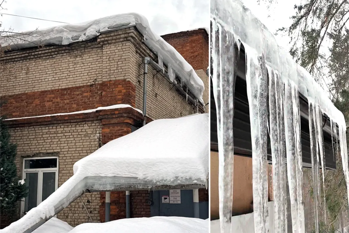 Огромные сосульки на крыше