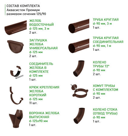 Комплект металлического водостока Аквасистем Комфорт d-150x100 мм 6 м/3 м PU Ral 8017   фото