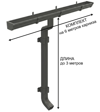 Комплект металлического водостока Металл Профиль Бюджет 120x86 мм 6 м/3 м Полиэстер RAL 7024   фото