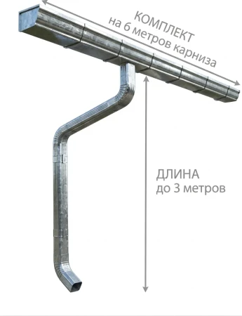 Комплект металлического водостока ГрандЛайн Vortex 127x78 мм Оцинкованный   фото
