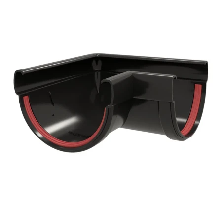 Угол желоба универсальный d-120 мм 90 гр ПВХ Grand Line Классика черный RAL 9005