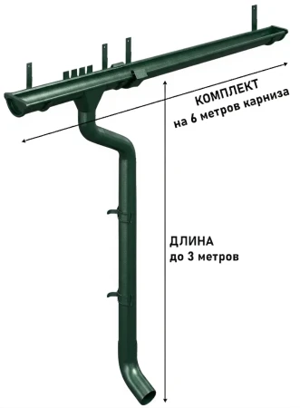 Комплект металлического водостока d-150x100 мм Металл Профиль FORAMINA PUR Purman двухсторонний RAL 6005   фото