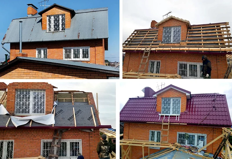 Этапы монтажа металлочерепицы Grand Line Classic GL RAL 3005 на кровле дома