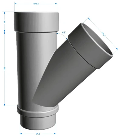 Тройник трубы d-100 мм 45° ПВХ Döcke Lux   фото