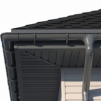 Карнизный свес крыши с софитами, водостоком и битумной черепицей