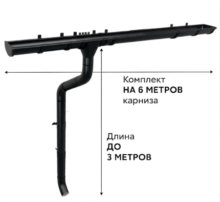 Комплект металлического водостока ГрандЛайн GL PE Matt d-125x90 мм 6 м/3 м Полиэстер Matt RAL 9005 (черный)   фото