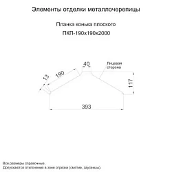 Планка конька плоского Металл Профиль 190x190x2000 Цинк 0,45 Планка конька плоского Металл Профиль 190x190x2000 Цинк 0,45