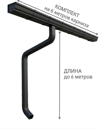Комплект металлического водостока ГрандЛайн Vortex Matt 127x78 мм 6 м/6 м Полиэстер Matt RAL 9005 (черный)   фото
