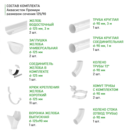 Комплект металлического водостока Аквасистем Премиум d-125x90 мм 6 м/3 м PU Ral 9003   фото