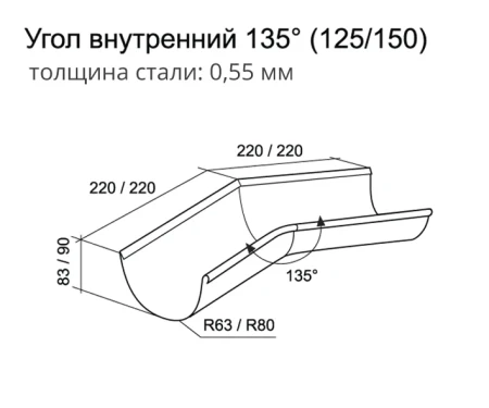 Угол желоба внутренний d-125 мм 135° Grand Line Полиуретан 0,6   фото
