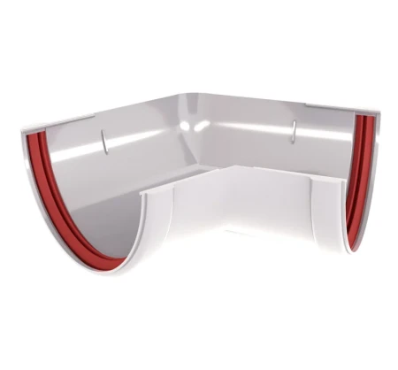 Угол желоба универсальный d-120 мм 135 гр ПВХ Grand Line Классика белый RAL 9003