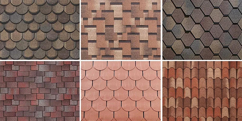 Шесть видов форм нарезки гонта мягкой черепицы: бобровый хвост, кирпич, соты и другие Шесть видов форм нарезки гонта мягкой черепицы: бобровый хвост, кирпич, соты и другие