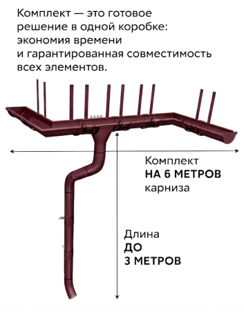 Комплект металлического водостока ГрандЛайн GL PU d-125x90 мм 6 м/3 м Полиуретан RAL 3005   фото