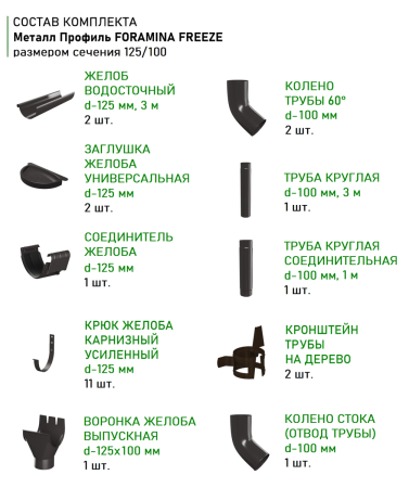 Комплект металлического водостока d-150x100 мм Металл Профиль FORAMINA PUR Purman двухсторонний RR 32   фото