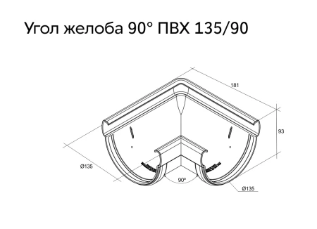 Угол желоба универсальный d-135 мм 90° ПВХ Grand Line Дизайн   фото