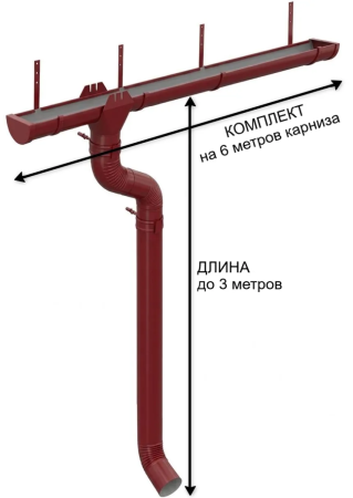 Комплект металлического водостока d-185x150 мм 6 м/3 м Металл Профиль Проект Полиэстер RAL 3011   фото