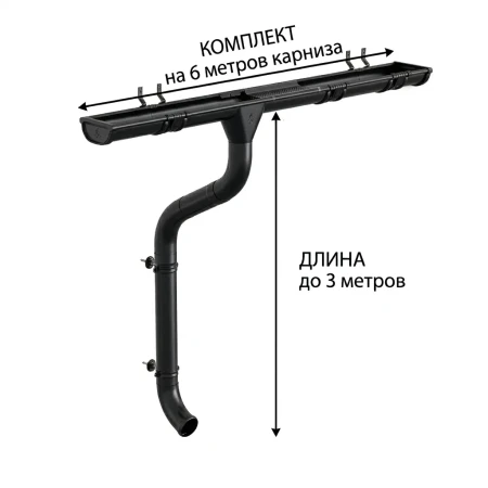 Комплект металлического водостока Аквасистем Премиум d-125x90 мм 6 м/3 м PU Matt RAL 9005   фото
