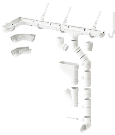 Комплект пластикового водостока d-141x100 мм Döcke lux пломбир RAL 9003   фото