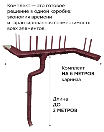 Комплект металлического водостока Grand Line GL PE d-125x90 мм 6 м/3 м Полиэстер двухсторонний RAL 3005   фото