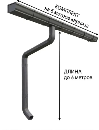 Комплект металлического водостока ГрандЛайн Vortex Matt 127x78 мм 6 м/6 м Полиэстер Matt RAL 7024 (графитовый серый)   фото