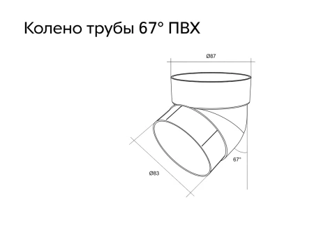 Колено трубы d-90 мм 67° ПВХ Grand Line   фото