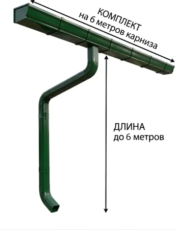 Комплект металлического водостока ГрандЛайн Vortex 127x78 мм 6 м/6 м Полиэстер RAL 6005 (зелёный мох)   фото