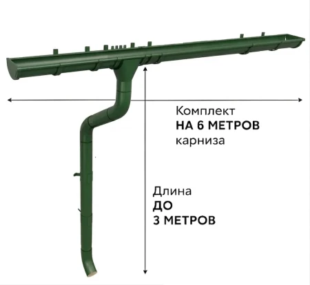 Комплект металлического водостока ГрандЛайн GL PU d-125x90 мм 6 м/3 м Полиуретан RAL 6005 (зелёный мох)   фото