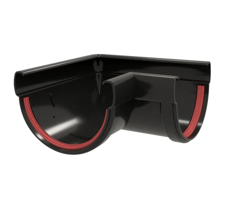 Угол желоба универсальный d-135 мм 90 гр ПВХ Grand Line Дизайн черный RAL 9005