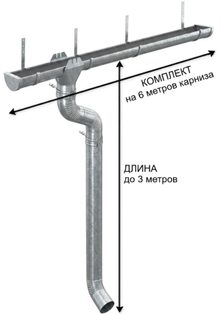 Комплект металлического водостока d-185x150 мм 6 м/3 м Металл Профиль Проект Оцинкованный   фото