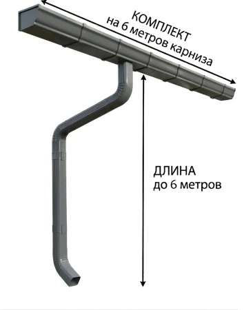 Комплект металлического водостока ГрандЛайн Vortex 127x78 мм 6 м/6 м Полиэстер RAL 7024 (графитовый серый)   фото