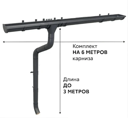 Комплект металлического водостока ГрандЛайн GL PE Matt d-125x90 мм 6 м/3 м Полиэстер Matt RAL 7024 (графитовый серый)   фото
